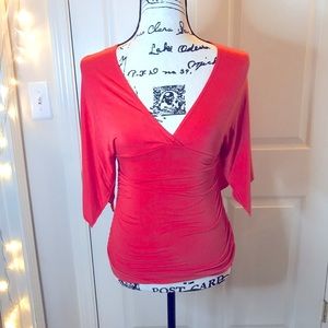 Bebe Sexy pink Ruched-Side Deep-V Top